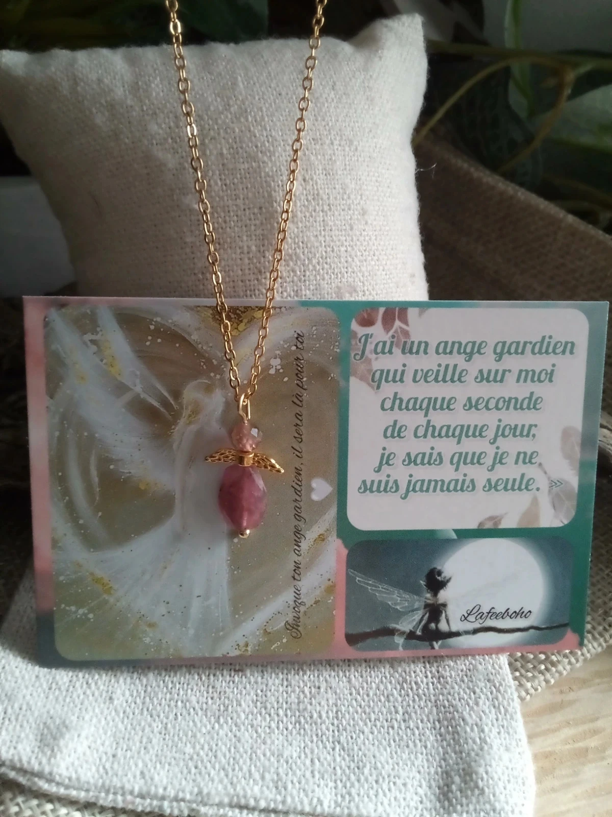 Collier pendentif ange en pierres de tourmaline + carte – photo 2